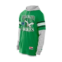 T-shirt à capuche manches longues et superpositions New Era vert Kelly pour homme, Philadelphia Eagles