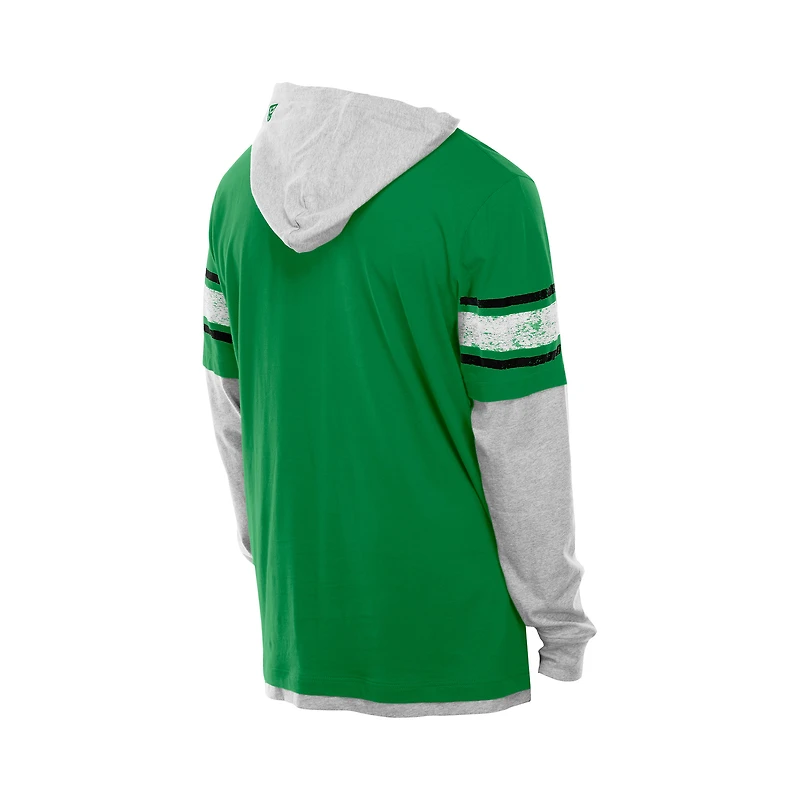 T-shirt à capuche manches longues et superpositions New Era vert Kelly pour homme, Philadelphia Eagles