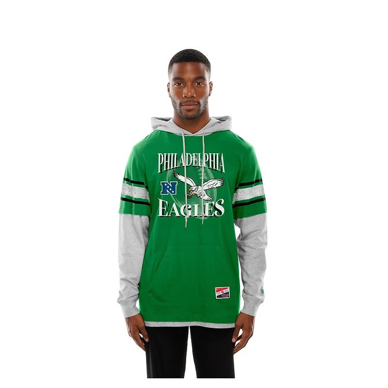 T-shirt à capuche manches longues et superpositions New Era vert Kelly pour homme, Philadelphia Eagles