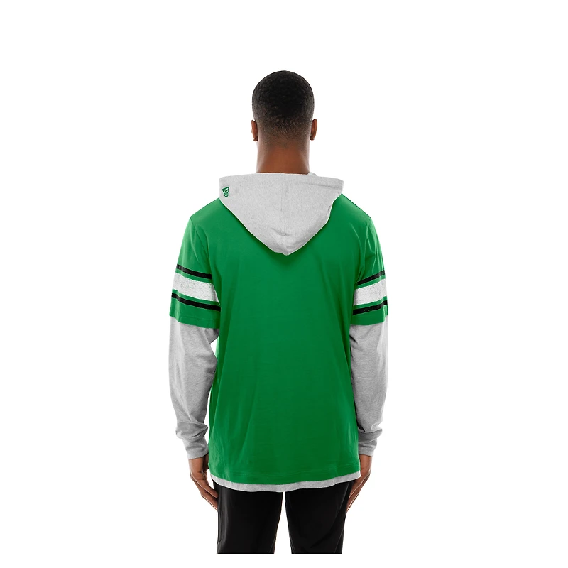T-shirt à capuche manches longues et superpositions New Era vert Kelly pour homme, Philadelphia Eagles
