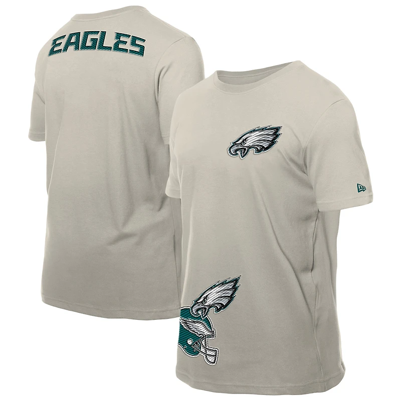 T-shirt New Era beige clair à patchs multiples des Philadelphia Eagles pour homme