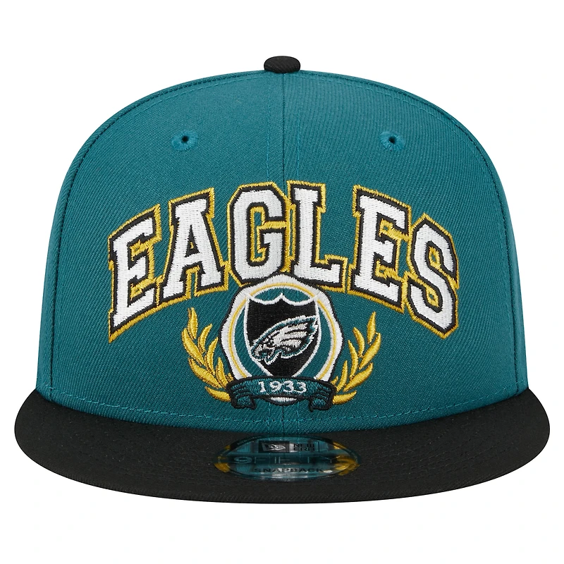 Casquette Snapback 9FIFTY Snapback de l'équipe des Philadelphia Eagles New Era pour hommes, vert nuit/noir