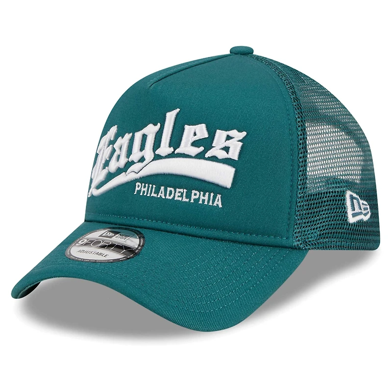 Casquette réglable New Era pour hommes, vert nuit, Caliber Trucker 9FORTY des Eagles de Philadelphie