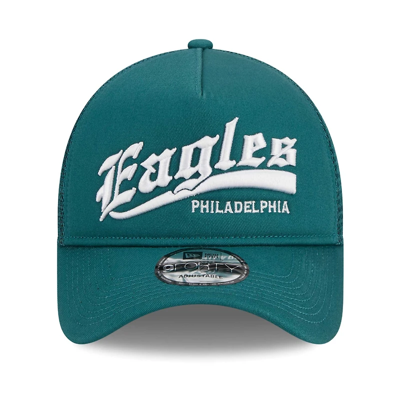 Casquette réglable New Era pour hommes, vert nuit, Caliber Trucker 9FORTY des Eagles de Philadelphie