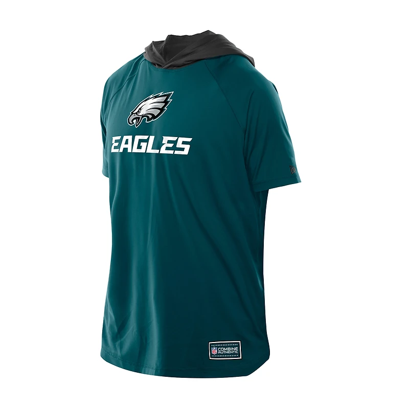 T-shirt à capuche et manches courtes raglan authentique des Philadelphia Eagles de New Era, vert nuit, pour homme