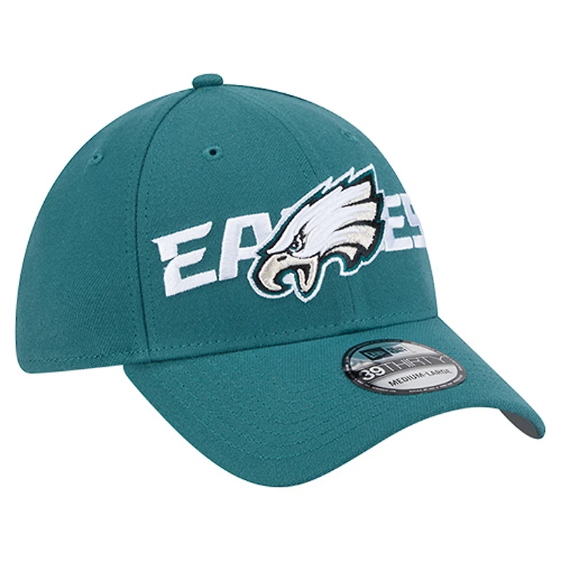 Casquette extensible 39THIRTY pour homme New Era vert nuit avec logo superposé des Philadelphia Eagles