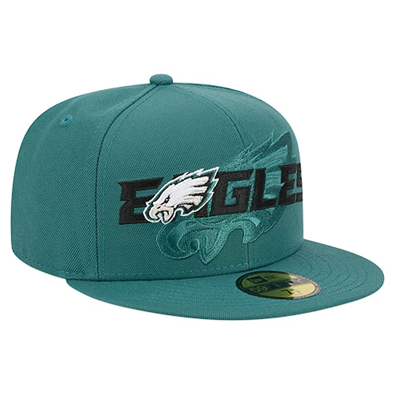 Men's New Era  Midnight Green Philadelphia Eagles Overlap Wordmark 59FIFTY Fitted Hat