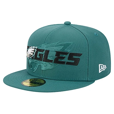 Men's New Era  Midnight Green Philadelphia Eagles Overlap Wordmark 59FIFTY Fitted Hat