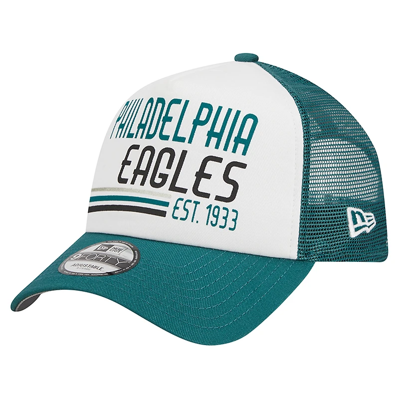 Men's New Era /Midnight Green Philadelphia Eagles Stacked A-Frame Trucker 9FORTY Adjustable Hat