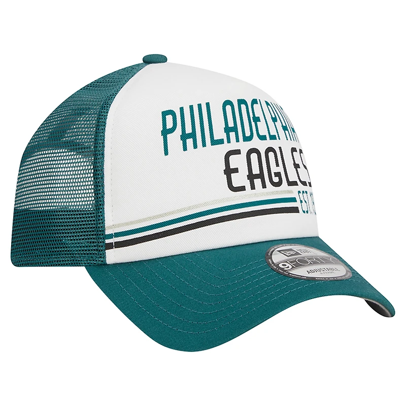 Men's New Era /Midnight Green Philadelphia Eagles Stacked A-Frame Trucker 9FORTY Adjustable Hat