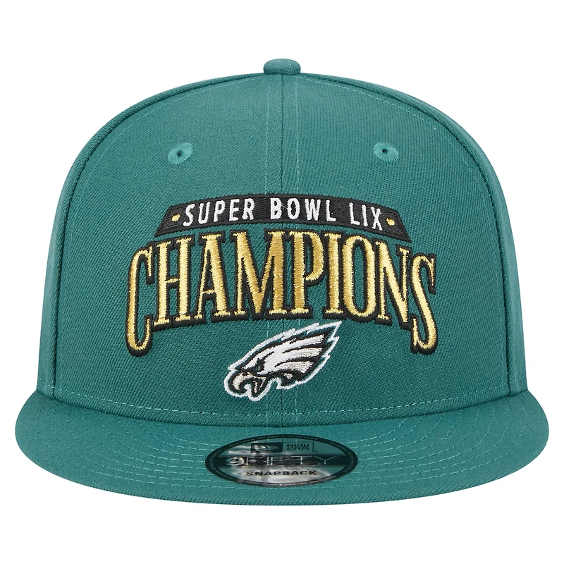 Casquette snapback New Era 9FIFTY pour homme, vert nuit, Philadelphia Eagles, Super Bowl LIX Champions