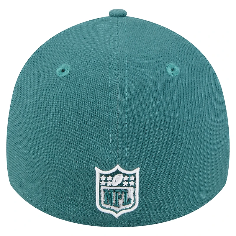 Casquette New Era 39THIRTY Flex pour homme, vert nuit, Philadelphia Eagles, Super Bowl LIX Champions, avec écusson latéral