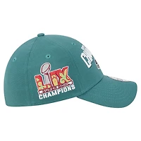 Casquette New Era 39THIRTY Flex pour homme, vert nuit, Philadelphia Eagles, Super Bowl LIX Champions, avec écusson latéral