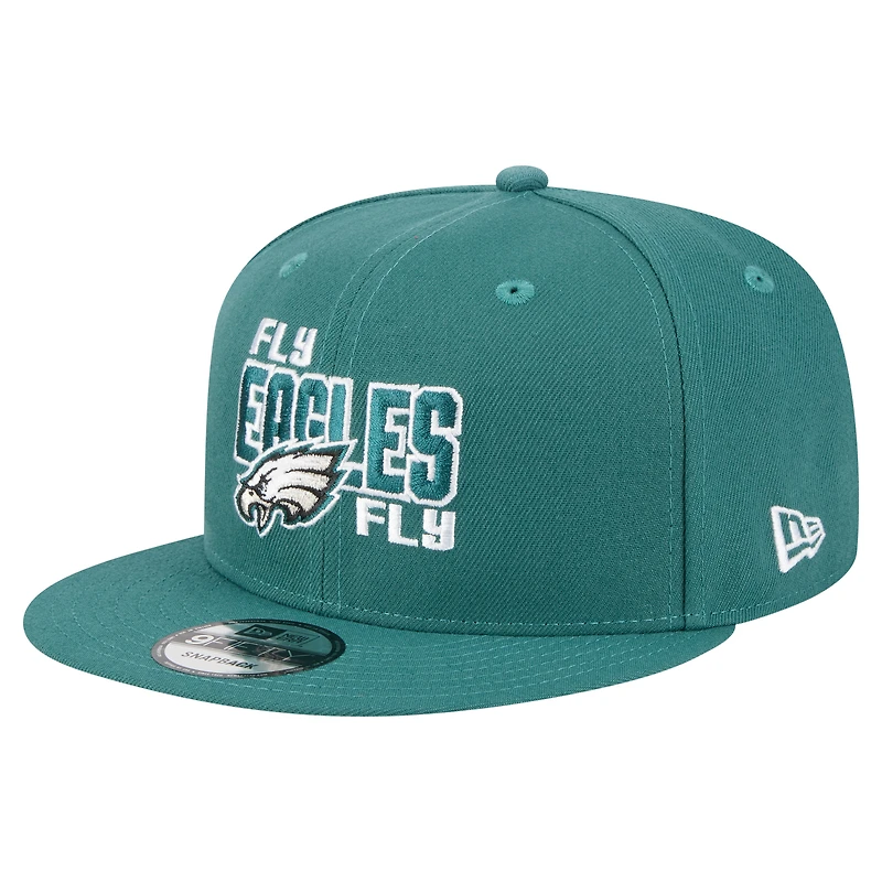Casquette snapback 9FIFTY New Era pour homme, vert nuit, Philadelphia Eagles, Super Bowl LIX Champions, avec écusson latéral