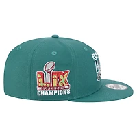 Casquette snapback 9FIFTY New Era pour homme, vert nuit, Philadelphia Eagles, Super Bowl LIX Champions, avec écusson latéral