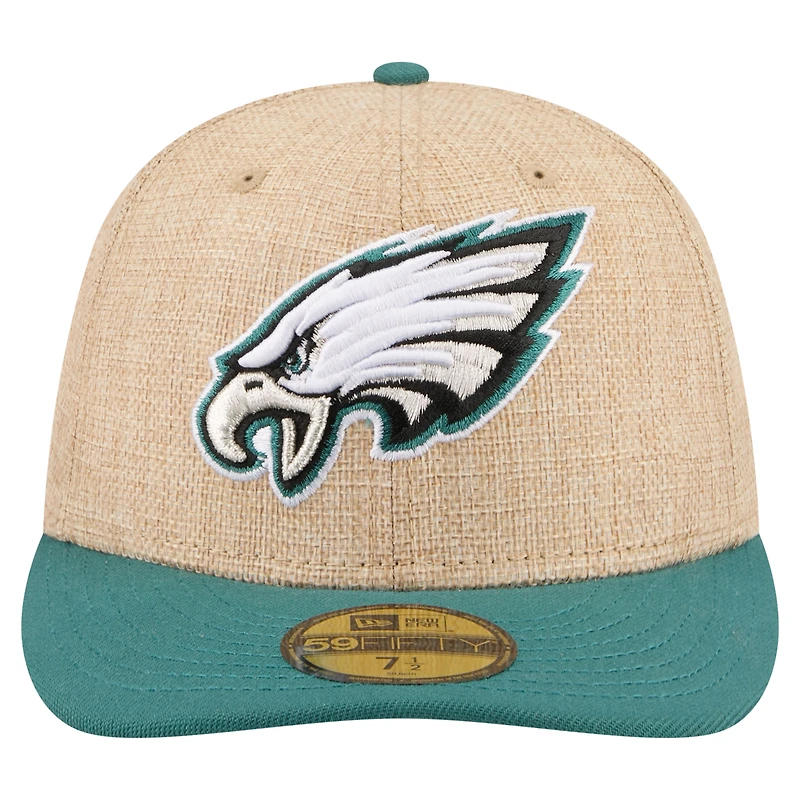 Men's New Era Natural/Midnight Green Philadelphia Eagles Pre-Curved Twine 59FIFTY Fitted Hat