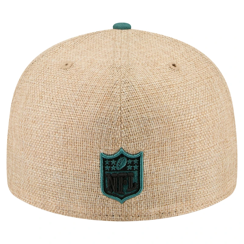 Men's New Era Natural/Midnight Green Philadelphia Eagles Pre-Curved Twine 59FIFTY Fitted Hat
