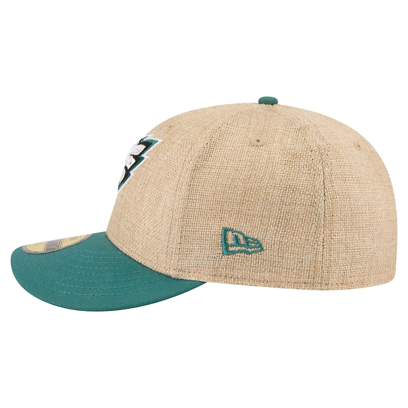 Men's New Era Natural/Midnight Green Philadelphia Eagles Pre-Curved Twine 59FIFTY Fitted Hat