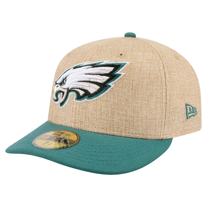 Men's New Era Natural/Midnight Green Philadelphia Eagles Pre-Curved Twine 59FIFTY Fitted Hat