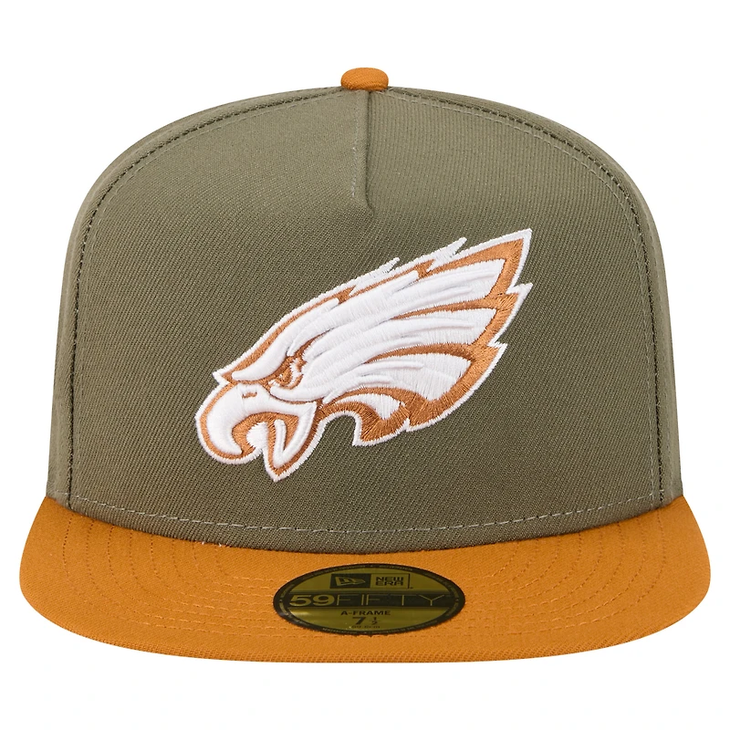 Men's New Era Olive/Brown Philadelphia Eagles Color Pack A-Frame 59FIFTY Fitted Hat