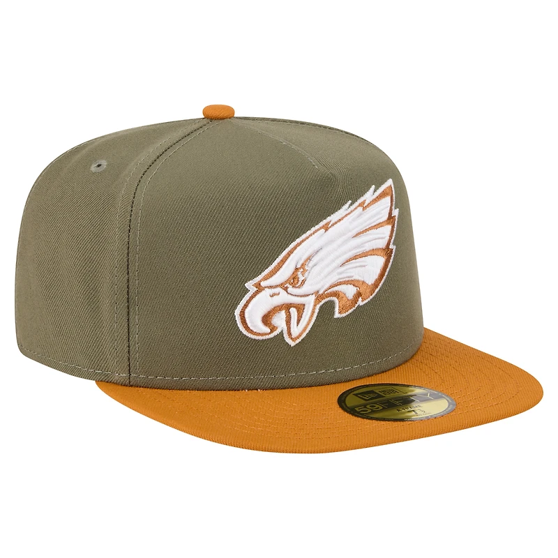 Casquette ajustée A-Frame 59FIFTY pour homme New Era, olive/marron, Philadelphia Eagles Color Pack