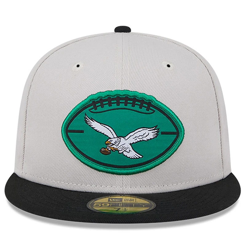 Men's New Era Stone/Black Philadelphia Eagles 2024 Sideline Historic 59FIFTY Fitted Hat