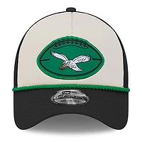 Men's New Era Stone/Black Philadelphia Eagles 2024 Sideline Historic 9FORTY A-Frame Trucker Adjustable Hat