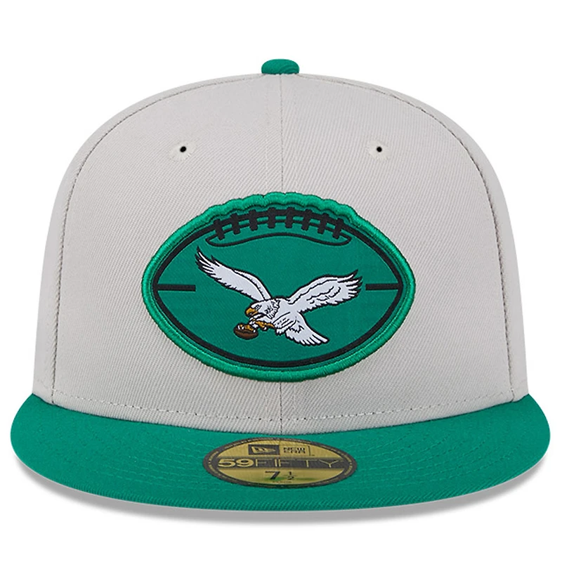 Men's New Era Stone/Kelly Green Philadelphia Eagles 2024 Sideline Historic 59FIFTY Fitted Hat