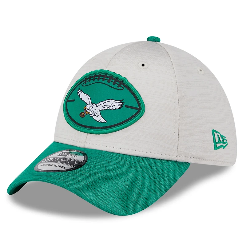 Men's New Era Stone/Midnight Green Philadelphia Eagles 2024 Sideline Historic 39THIRTY Flex Hat
