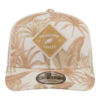Casquette trucker ajustable New Era pour homme, coloris beige Philadelphia Eagles, motif palmier ton sur ton COOLERA 9SEVENTY