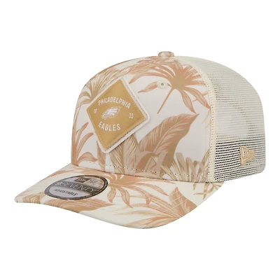 Casquette trucker ajustable New Era pour homme, coloris beige Philadelphia Eagles, motif palmier ton sur ton COOLERA 9SEVENTY