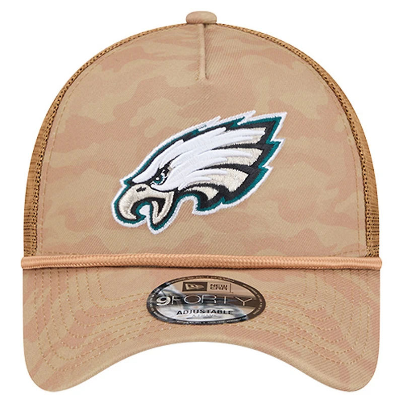 Casquette ajustable 9FORTY pour homme New Era, motif camouflage blé des Philadelphia Eagles, couleur tan