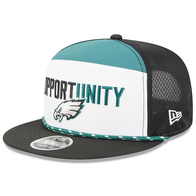 Men's New Era White/Black Philadelphia Eagles 2025 Inspire Change Split Panel 9FIFTY Snapback Hat