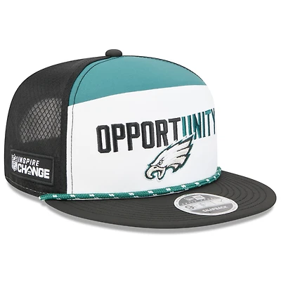 Men's New Era White/Black Philadelphia Eagles 2025 Inspire Change Split Panel 9FIFTY Snapback Hat