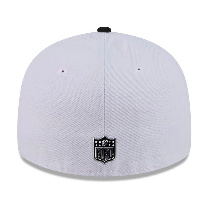 Casquette New Era blanche et noire Philadelphia Eagles, édition spéciale NFL Draft 2026, modèle 59FIFTY pré-courbée.
