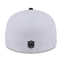 Casquette New Era blanche et noire Philadelphia Eagles, édition spéciale NFL Draft 2026, modèle 59FIFTY pré-courbée.