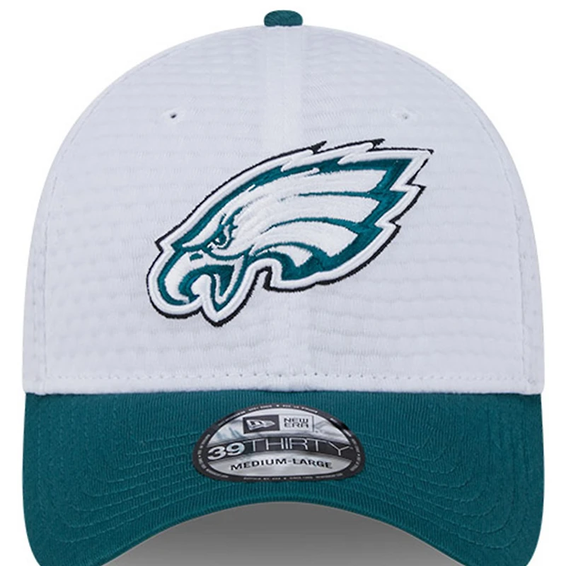 Men's New Era White/Midnight Green Philadelphia Eagles 2024 NFL Training Camp 39THIRTY Flex Hat