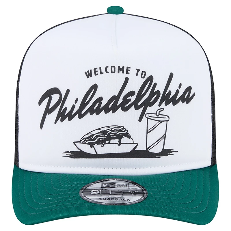 Casquette trucker snapback New Era blanche/vert nuit Philadelphia Eagles Foodie 9FIFTY pour homme