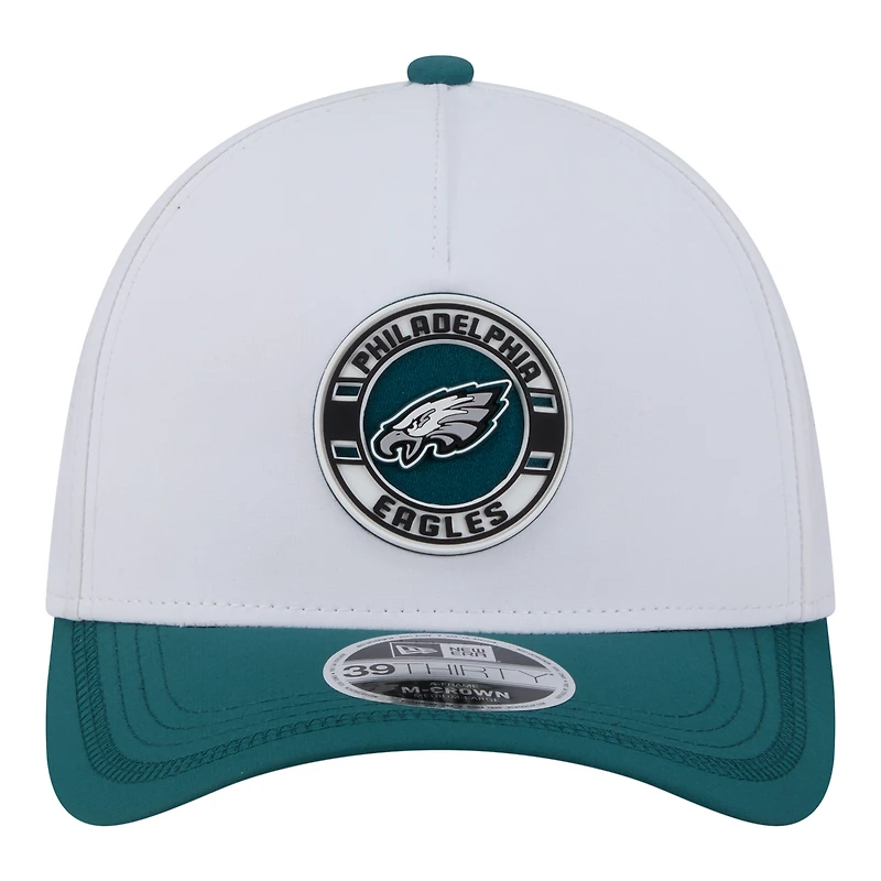 Men's New Era White/Midnight Green Philadelphia Eagles Patch 39THIRTY A-Frame M-Crown Perforated Flex Hat