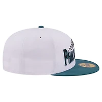 Men's New Era White/Midnight Green Philadelphia Eagles Retro Swoop 59FIFTY Fitted Hat