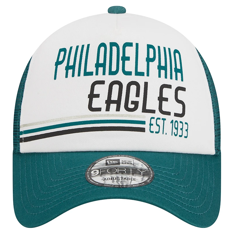Casquette ajustable 9FORTY Stacked A-Frame Trucker 9FORTY des Philadelphia Eagles New Era pour hommes, blanc/vert minuit