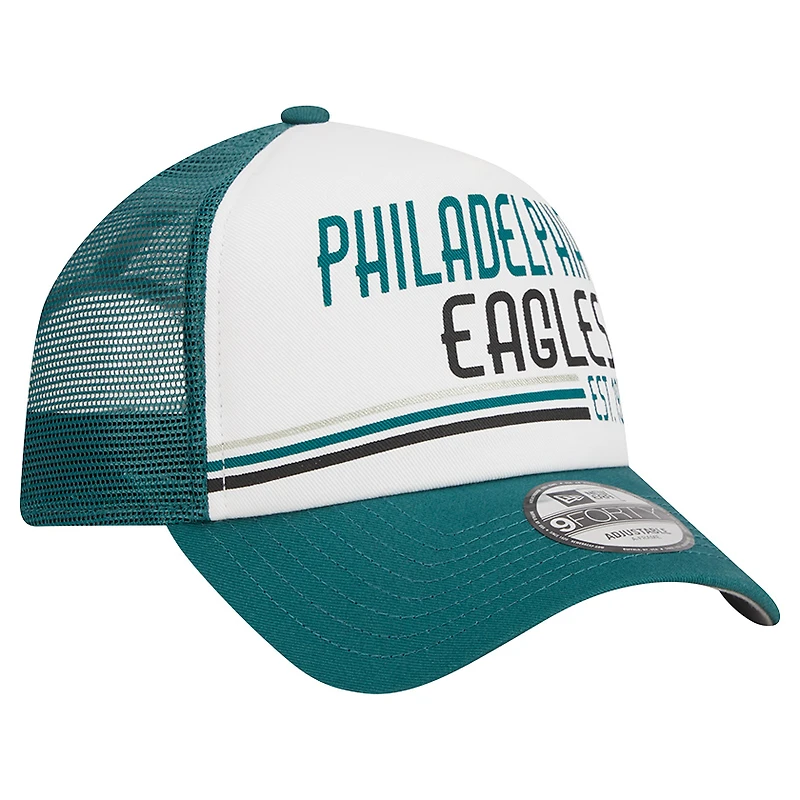 Casquette ajustable 9FORTY Stacked A-Frame Trucker 9FORTY des Philadelphia Eagles New Era pour hommes, blanc/vert minuit