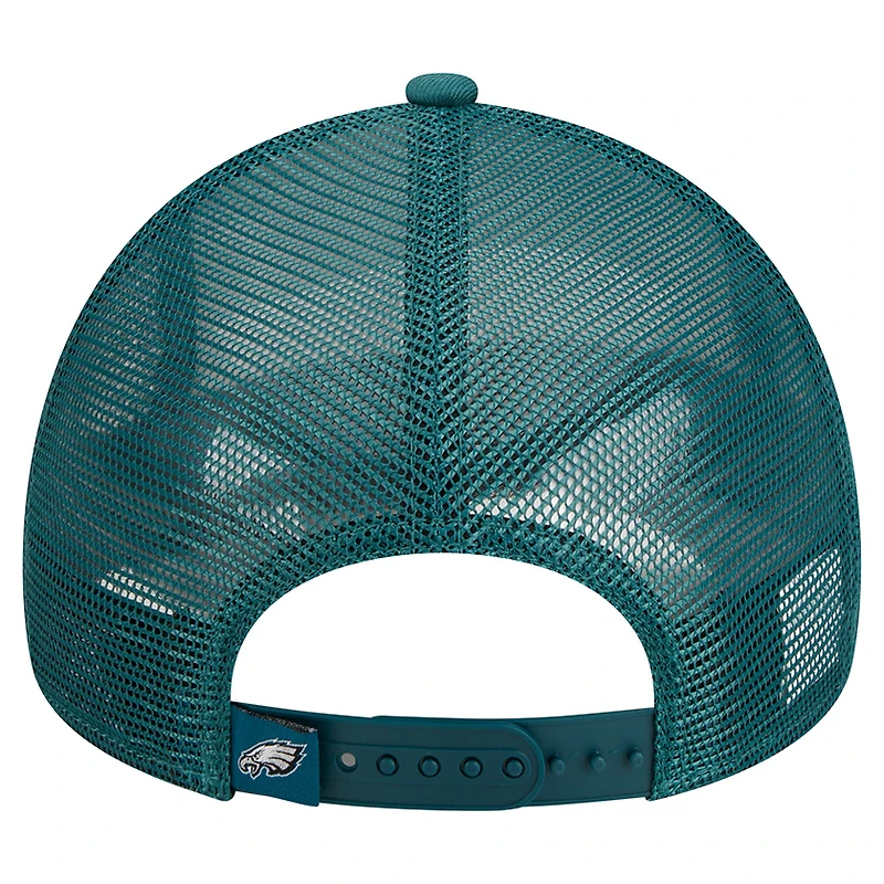 Casquette ajustable 9FORTY Stacked A-Frame Trucker 9FORTY des Philadelphia Eagles New Era pour hommes, blanc/vert minuit