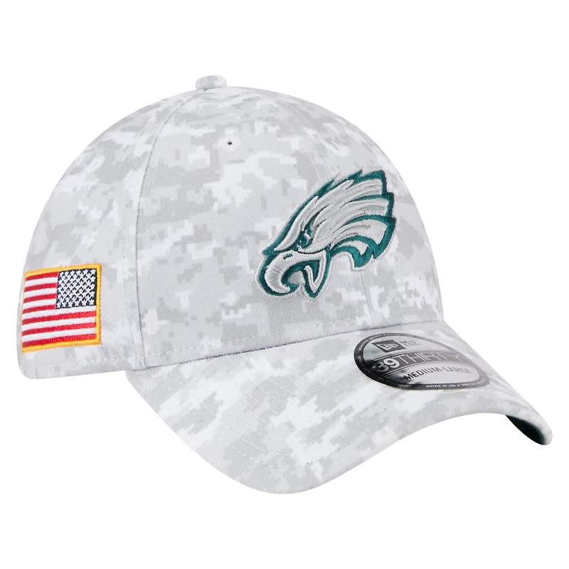 Casquette New Era blanche Philadelphia Eagles 2025 Salute to Service pour homme, pack fan 39THIRTY Flex