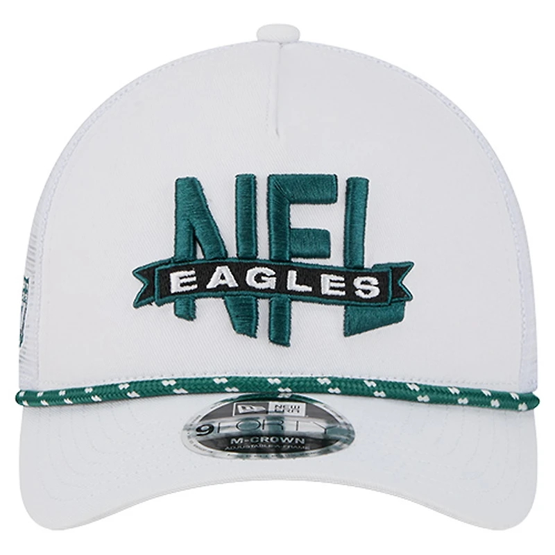 Men's New Era White Philadelphia Eagles NFL 9FORTY A-Frame M-Crown Adjustable Trucker Hat