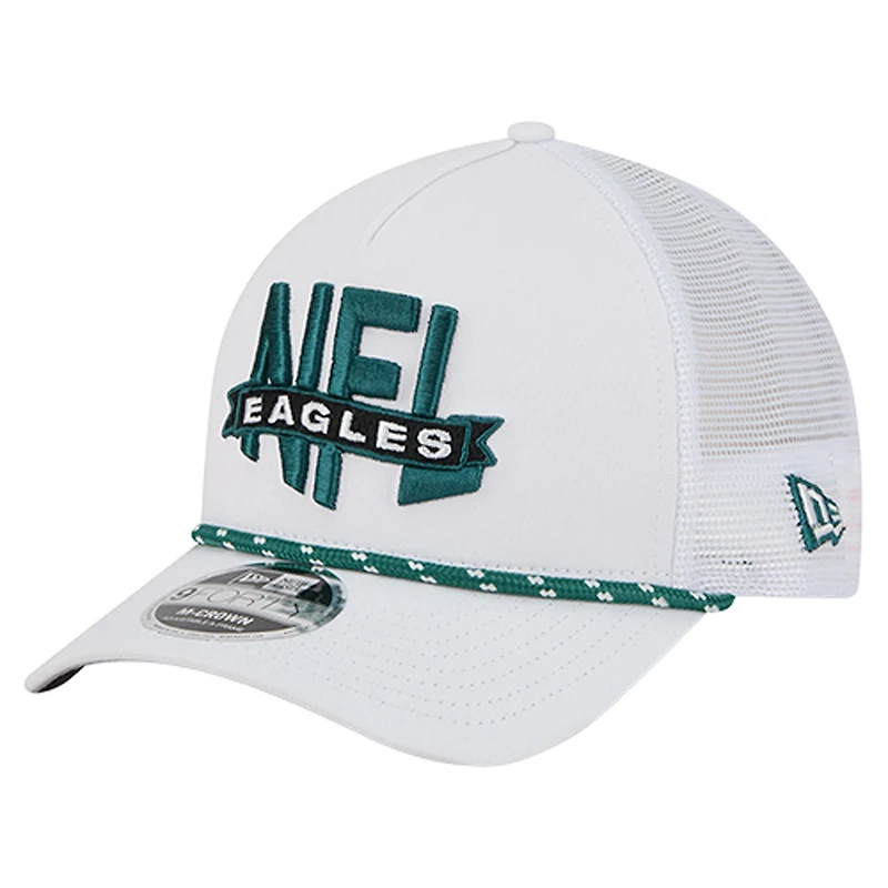 Men's New Era White Philadelphia Eagles NFL 9FORTY A-Frame M-Crown Adjustable Trucker Hat