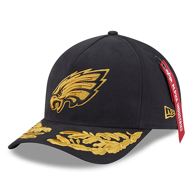 Men's New Era x Alpha Industries  Black Philadelphia Eagles A-Frame 9FORTY Adjustable Hat