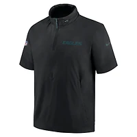 Men's Nike Black Philadelphia Eagles 2024 Sideline Coach Short Sleeve Half-Zip Hoodie Jacket