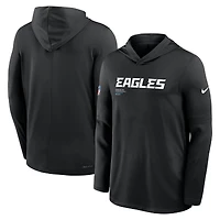 T-shirt à capuche et manches longues Nike noir Philadelphia Eagles 2025 Sideline Pure Fury Dri-FIT pour homme