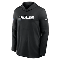 T-shirt à capuche et manches longues Nike noir Philadelphia Eagles 2025 Sideline Pure Fury Dri-FIT pour homme